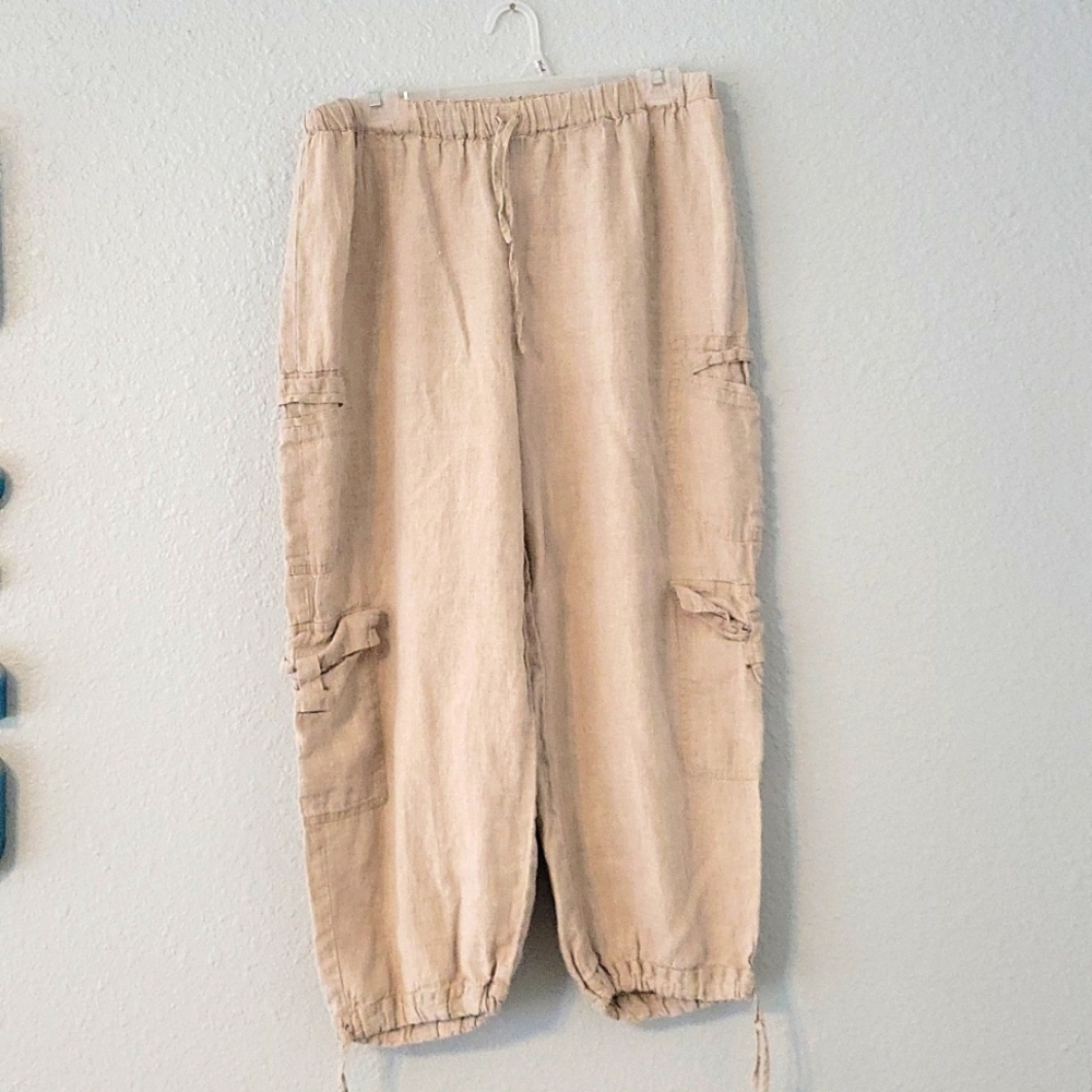 Flax Beige Linen Pants Medium